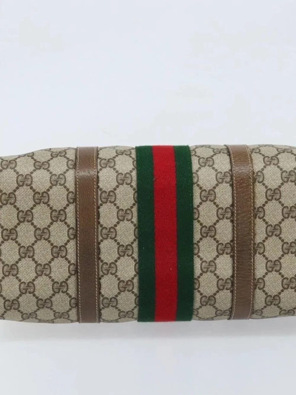 GUCCI GG Supreme Web Sherry Line Boston Bag PVC Beige Gold 24 02 007 Auth ka2825 - Picture 7 of 16